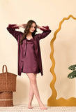Nightqueen Plain Satin Short Night gown set