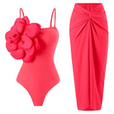 Women’s 3D Flower Bodysuit with Draped Maxi Skirt