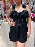 Black satin fur baby doll