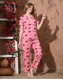 Nitequeen Lips Print Rayon Cotton Nightsuit