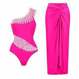 Bling pink monokni set with skirt