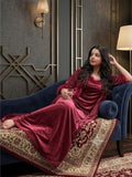 2Pc Fur Night Gown Set in Lycra Satin | NITEQUEEN BY NEELIMA