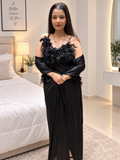 🌙 Women’s Lingerie Nightgown Set with Robe | Lace Trim V-Neck Ankle-Length Sleepwear | NITEQUEEN BY NEELIMA