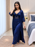 💙 Navy Blue Satin Nighty for Women | Soft Silk-Feel Short Sleeve Nightdress | NITEQUEEN BY NEELIMA