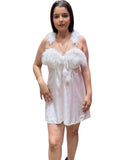 White Fur Satin Babydoll | NITEQUEEN BY NEELIMA