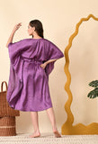 Nitequeen Flower Printed Purple Satin Kaftan