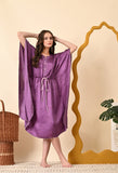 Nitequeen Flower Printed Purple Satin Kaftan