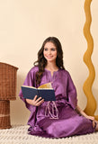 Nitequeen Flower Printed Purple Satin Kaftan
