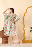 Nitequeen Flower Printed Satin Kaftan