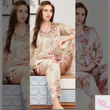 Nitequeen Premium Satin Full Pattern Payjama Night Suit Set | Nightwear & sleepwear for womens