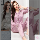 Nitequeen Premium Satin Full Pattern Payjama Night Suit Set | Nightwear & sleepwear for womens