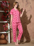 Nitequeen Rose Pink Retro Daisy Floral Print Rayon Cotton Nightsuit